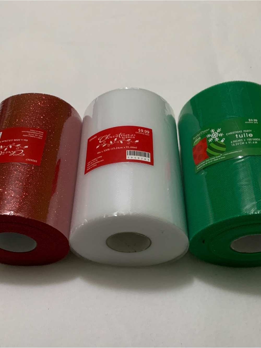 Hobby Lobby Christmas Tulle Rolls in Red, White & Green